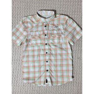 Magellan Outdoors Fish Gear Caddo Lake Plaid Fishing Shirt Orange Green M 10-12